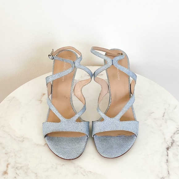 Stuart Weitzman Mariposa 80 Open Toe Sandals Metallic Periwinkle Size 9.5 - Picture 4 of 8
